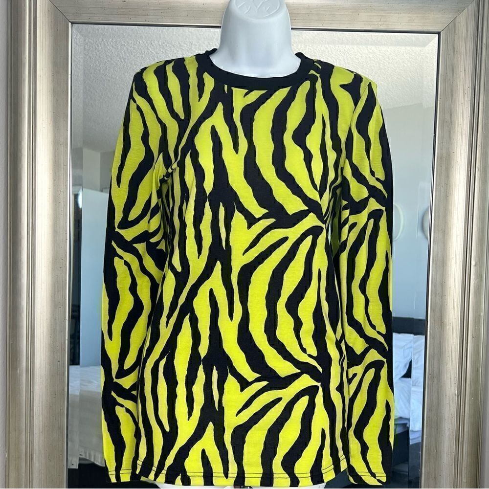 ASOS Cullosion Neon Green Zebra Round neck Top Size XS